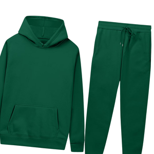 Conjunto Deportivo Informal de Felpa de Algodón, Sudadera con Capucha y Pantalones Deportivos Verdes Unisex, para Gimnasio, Entrenamiento, Ropa de Invierno - Product Image 2