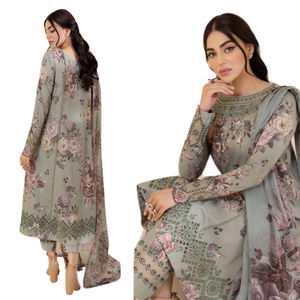 Nouveau Style femmes robe 100% lin Floral solide motif dentelle bouton fermeture éclair Machine broderie décorations robe lavable - Product Image 6