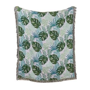Jeté et couverture en coton/polyester tissé jacquard de style forêt tropicale moderne, 50x60 pouces, portable pour toutes les saisons - Product Image 1