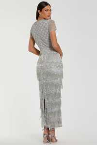 Vestido de fiesta formal de longitud completa con cuentas Floral gasa ajustada vaina manga corta cintura Natural tamaño libre seda lavable - Product Image 6