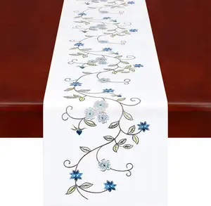 Double Thickness Rustic Embroidered Floral Table Runners for Spring and Summer, Dresser Scarf embroidered table runners