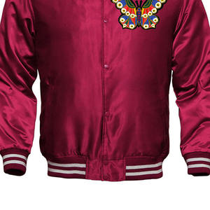 Factory Direct Men Satin Varsity Letterman <b>Jacket</b> Stand Collar Breathable Custom <b>Patches</b> & Colors Front Side Pockets - Product Image 6