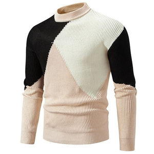 Suéter de punto informal de alta calidad para hombre, suéter de manga larga con cuello simulado, diseño de bloque de Color, transpirable para la universidad universitaria - Product Image 2