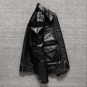 แจ็กเก็ตผ้าใบหนังแท้สำหรับผู้ชาย, แจ็คเก็ตแฟชั่นสำหรับล่าสัตว์มีปกเข้ารูปกันน้ำระบายอากาศได้ดี - Product Image 2