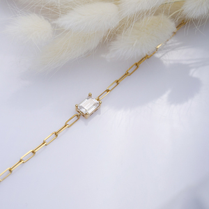 Paperclip Chain Baguette Cut CZ Stone Design Wholesale Turkish Handmade 925 Sterling Silver <b>Charm</b> Bracelet Jewelry - Product Image 2