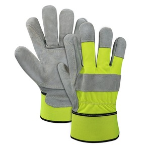 Guantes de Palma de doble capa de piel de vaca dividida, puños de seguridad traseros de tela de nailon verde personalizados, guantes de trabajo ligeros para Unisex - Product Image 4
