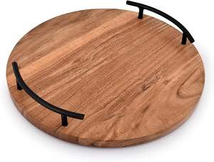 Grande qualité à prix raisonnable Plateau de service en bois solide avec poignée en métal Design robuste parfait pour la cuisine de bureau à domicile - Product Image 3