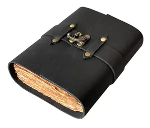 Grimoire皮革日记本阴影装订古董设计笔记本日记本男女通用无衬里卷边纸200页，