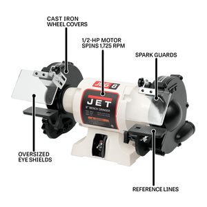 Amoladora de Banco Industrial de 8 Pulgadas, 1725 RPM, 1/2 HP, 115V, 1 Fase, Fuente de Alimentación Eléctrica - Product Image 3