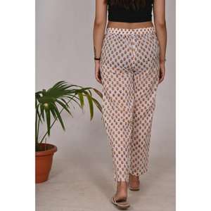 Pantalones de pijama de algodón ligero Ropa de dormir con estampado de bloques florales para mujeres con cintura elástica Pantalones de dormir cómodos - Product Image 5