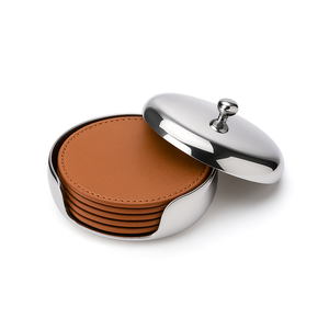 Sous-verres classiques de luxe en cuir PU 5mm résistant à la chaleur bureau Table barre tampons en acier inoxydable dôme couvercle support pour la décoration intérieure cadeaux - Product Image 6