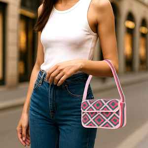 Trending Handmade <b>Pink</b> Green Geometric Diamond Beaded Shoulder <b>Bag</b> For Women Fashion Glass Seed Bead Flap Baguette Handbag - Product Image 1