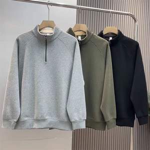 Automne hiver goutte épaule lourd épais quater demi fermeture éclair sweat à capuche décontracté pour hommes couleur unie décontracté col montant sweats à capuche - Product Image 1