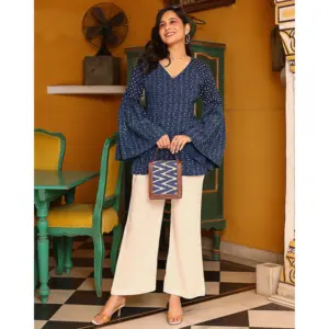 Conjunto de Dos Piezas de Algodón Oxford Azul para Mujer - Product Image 1