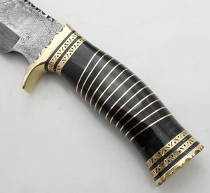 มีดล่าสัตว์เหล็ก D2ทำมือสั่งทำพร้อมด้ามจับแตรมีดโบวี่ขัดสูงพร้อมปลอกหนัง - Product Image 4