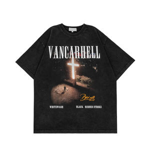 Vente en gros de t-shirts streetwear hip hop pour hommes lavés à la pierre à l'acide 100% coton T-shirt vintage surdimensionné avec logo personnalisé - Product Image 3