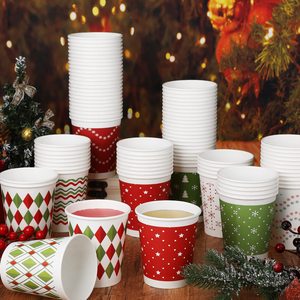 Gobelets jetables de Noël en PET/PLA, lot de 8 oz, pour café et thé, motif flocon de neige, assortis, pour fêtes de fin d'année, sans BPA, écologiques - Product Image 1