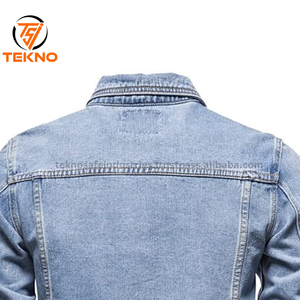 แจ็กเก็ตยีนส์ผ้าฝ้าย100% สำหรับผู้ชายเสื้อผ้าลำลองสีล้วนมีกระเป๋า - Product Image 3