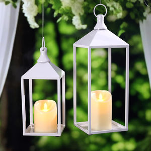 Candelero de Metal decorativo clásico para el hogar, farol de mesa, farol de vela de Metal blanco creativo para decoración de bodas y eventos - Product Image 1