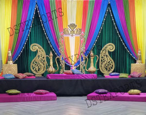 Escenario Sangeet con tema Paisley elegante para boda telón de fondo colorido con accesorios Paisley decoración de escenario perfecta para noche Mehendi - Product Image 4