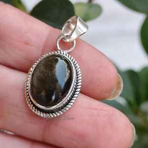 925 Sterling Silver Handmade Pendant Gold Sheen Obsidian with Natural Oval Gemstone <b>Unique</b> Number Pattern Jewelry <b>Gift</b> <b>for</b> <b>Her</b> - Product Image 3