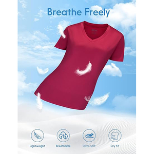 T-shirt en polyester pour femmes en gros, uni, à séchage rapide, personnalisable, tissu doux, mélange de polyester pour femmes - Product Image 4