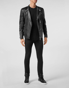 Casual mùa đông da biker áo khoá<span class=keywords><strong>c</strong></span> với đứng <span class=keywords><strong>c</strong></span>ổ áo đồng bằng nhuộm vải dây kéo đóng <span class=keywords><strong>c</strong></span>ửa và đinh tán OEM Dịch vụ <span class=keywords><strong>c</strong></span>ó sẵn - Product Image 3