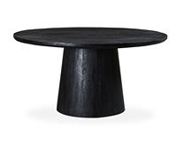 Table de salle à manger ronde en manguier massif finition noire mate sablée surface lisse piédestal conique à dessus en bois