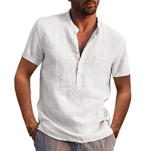Haute qualité 100% hommes plaine col en V chemises à manches courtes hauts T-shirt été ample t-shirt décontracté - Product Image 4
