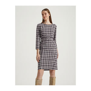 Vestido de Noche con Cinturón, Estampado de Pata de Gallo, Mezcla de Viscosa, Marca BGN, Turquía - Product Image 3