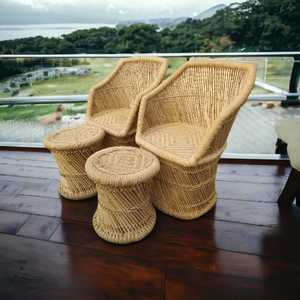 Ensemble de chaises d'extérieur vintage en rotin de rotin, console en osier avec incrustation d'os de jardin, chaises avec pouf en osier et patio, ensemble 2 PIC - Product Image 6