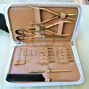 Kit de Peinado Profesional con Múltiples Herramientas para el Cabello en Color Dorado Plasma y Estuche de Cuero PVC Color Bronceado - Product Image 3