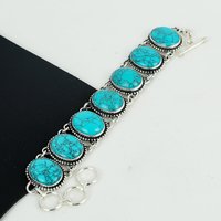 Bracelet élégant de luxe exclusif en turquoise bleue brillante fait main, bijoux en argent sterling 925 plaqué or, naturel