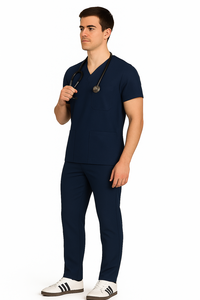 Conjunto de Uniforme Médico Unisex de Algodón y Poliéster con Cuello en V y Estampado en Relieve para Enfermeras y Doctores - Product Image 2