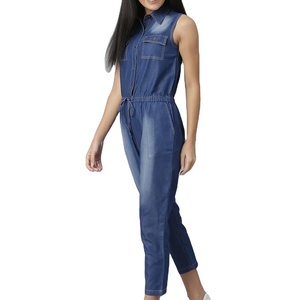 Conjunto de Dos Piezas de Mezclilla para Mujer, Diseño Personalizado, Color Liso, Top Corto, Corte Ajustado, Color Azul, Patchwork - Product Image 4