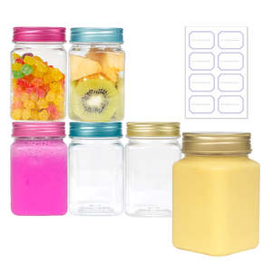 Bocaux carrés en plastique transparent de qualité alimentaire de 12 oz vides avec couvercle en plastique pour le stockage de bonbons et de biscuits, approvisionnement en gros - Product Image 3