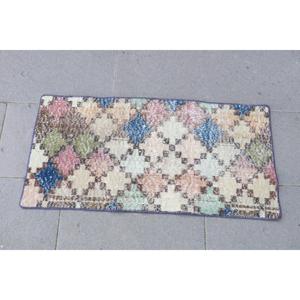 Alfombra Turca Pequeña de 1.5x3 pies, Alfombra Vintage con Plantas y Árboles Azules - Product Image 4