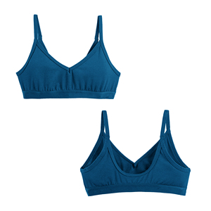 Soutien-gorge de sport côtelé sur le devant en coton bleu personnalisé pour entraînement sportif Gym Fitness respirant léger de taille moyenne écologique et durable - Product Image 1
