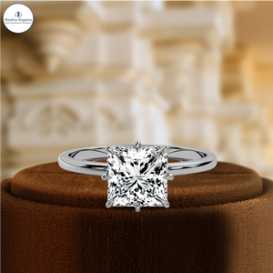 Bague de fiançailles en diamant princesse certifié IGI 1CT, or massif 14 carats, solitaire halo caché, 8 griffes, diamant de laboratoire cultivé, bague de mariage - Product Image 1