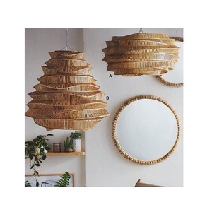 Lámpara de mimbre tejida a mano, moderna, decorativa, marrón, para techo - Product Image 5