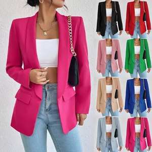 Chaquetas de Mujer Personalizadas, Abrigos de Primavera, Trajes Casuales Sólidos, Cuello en V, Manga Larga, Oficina, Blazer de Poliéster de Un Solo Pecho - Product Image 1