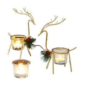 2024 CHRISTMAS METAL FORMA DE CIERVO TEALIGHT PORTAVELAS CON VIDRIO Navidad Reno Tealight Candelabros - Product Image 1