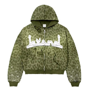 Sudadera con capucha personalizada con patrón sólido Vintage 100% algodón bordado con diamantes de imitación Logo Streetwear calor desteñido y desgastado para invierno - Product Image 3
