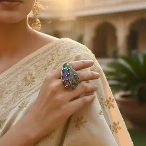 Anillo de Cóctel con Múltiples Piedras Preciosas, Chapado en Oro Rosa, Moderno y Elegante para Mujer - Product Image 3