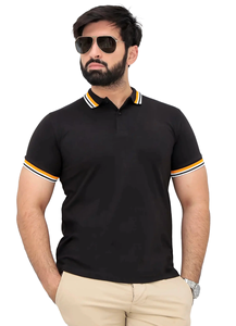 Polo de manga corta para hombre, Camiseta ajustada de mezcla de algodón con cuello a rayas y puños, Top informal transpirable para verano - Product Image 3