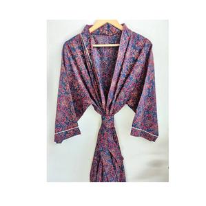 Luxury Modern Floral Print Cotton <b>Kimono</b> Robe Bath for Women Floor-Length with Ruffles Natural Waistline from Indian Exporter - Product Image 1