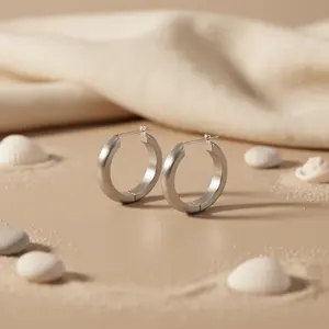 925 <b>Silver</b> <b>Hoop</b> Earrings for Women Princess Cut Diamond Religious <b>Huggie</b> Style Trendy Moon Pattern Daily Wear Rhodium Plating - Product Image 1