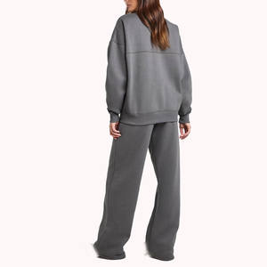 ชุดเซ็ตเสื้อสเวตเชิ้ตคอวีติดกระดุมด้านหน้าและกางเกงขายาวทรงตรง ผ้าฝ้ายฟลีซ ทรงหลวม สไตล์แทรคสูท ขายส่ง - Product Image 2