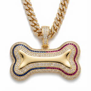 KRISHNAM JEWELS - Collar Unisex de Alta Calidad con Colgante de Hueso de Perro con Diamantes de Imitación, Joyería Hip Hop Personalizada con Circonitas Cúbicas - Product Image 1