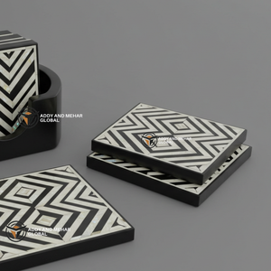 Proveedor Indio Ofrece Juego de Posavasos Ecológicos Hechos a Mano con Madreperla Negra y Blanca (MOP) de 3 mm, Soporte para Bebidas Geométrico de Lujo - Product Image 2